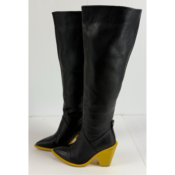 Paloma Barcelo Black Knee High Pointed Toe Block Heel Boots, size 6 US/ 36 EU - Picture 3 of 15